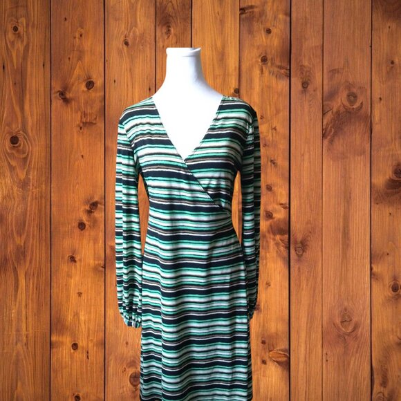 Laundry by Shelli Segal Women's Small V-Neck Long Sleeve Faux Wrap Dress Striped - Picture 1 of 7
